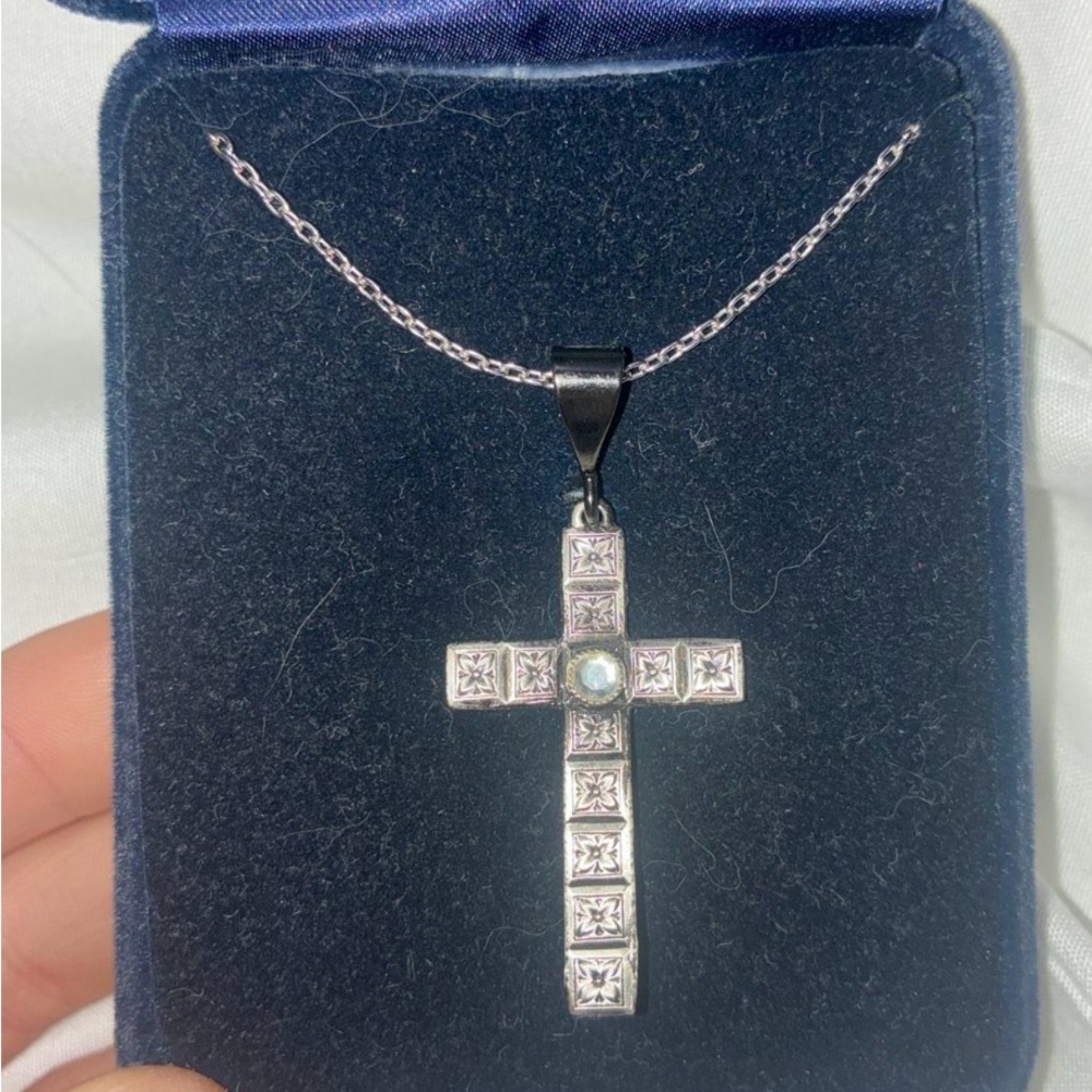 Montana Silversmiths Silver Cross Necklace with Blue Accent
